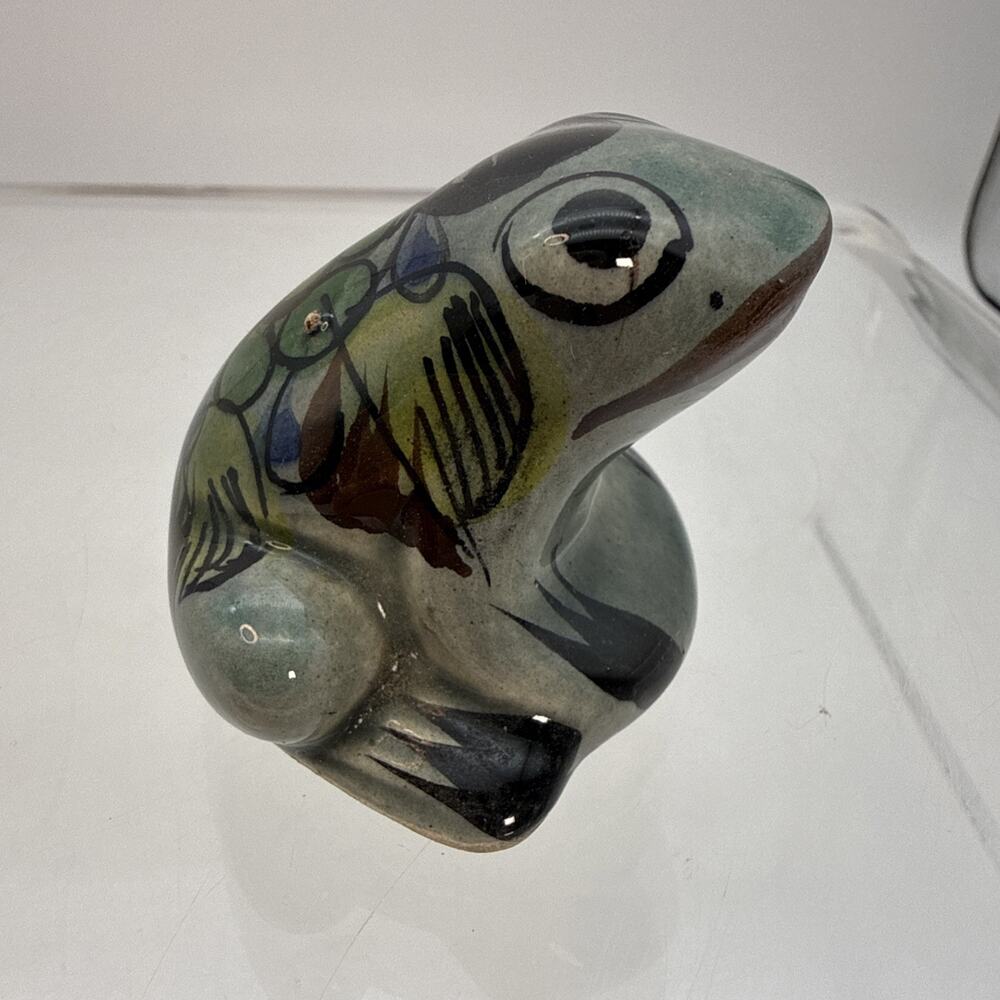 Vtg Puerto Vallarta Mexico Frog Figurine Hand Painted Ceramic Folk Art Signed